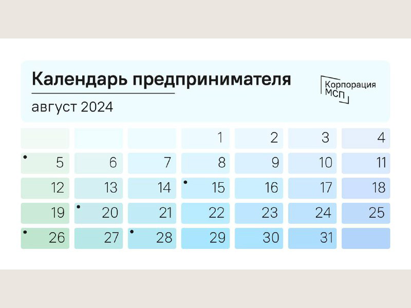 Календарь предпринимателя на август 2024 года.